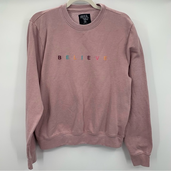 MYA NU Pink "Believe" Sweatshirt Size L - Picture 1 of 4